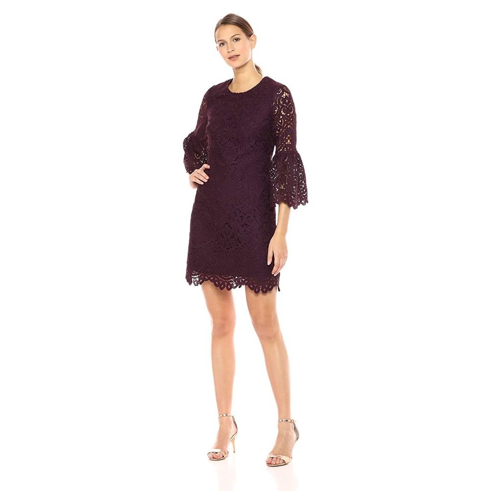 Shoshanna Laureston Lace Bell Sleeve Dress Dark Purple Size 0 & 4